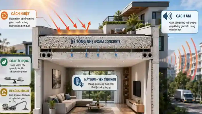 Ưu điểm thi công bê tông nhẹ chống nóng cách âm cách nhiệt cho công trình