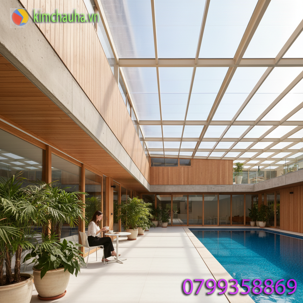 Không gian sống ngập tràn ánh sáng tự nhiên dưới mái tôn lấy sáng Polycarbonate