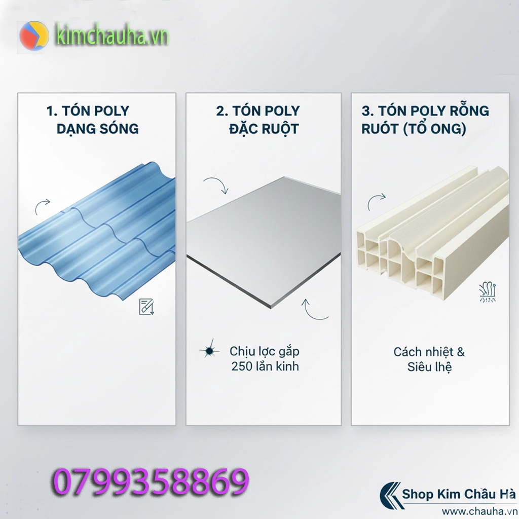 minh họa 3 loại tôn Polycarbonate