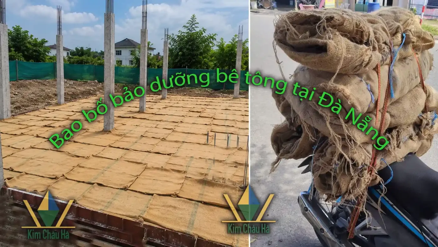 Hình ảnh bao bố bảo dưỡng bê tông tại Đà Nẵng dùng cho công trình sàn bê tông, giúp giữ ẩm, hạn chế nứt và tăng cường độ bê tông.