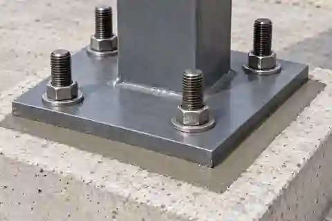 Bu lông neo móng được cố định và điền đầy vữa quanh bản đế chân cột