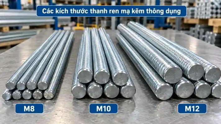 Các kích thước thanh ren mạ kẽm M8 M10 M12